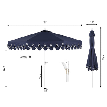 Tracy 9 ft. Classic MidCentury Scalloped Fringe Market Patio Umbrella